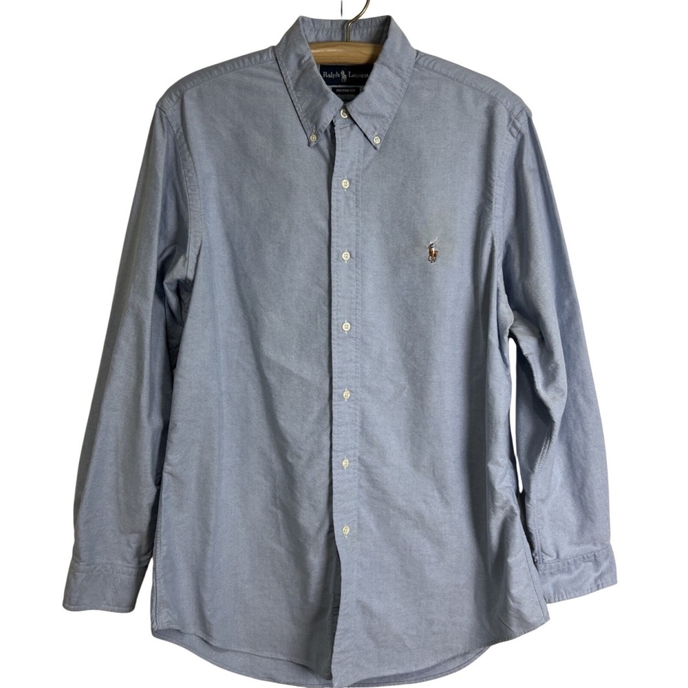 Ralph Lauren Mens Oxford Shirt Size 16  32/33 Flesh Pony Blue 100% Cotton F14